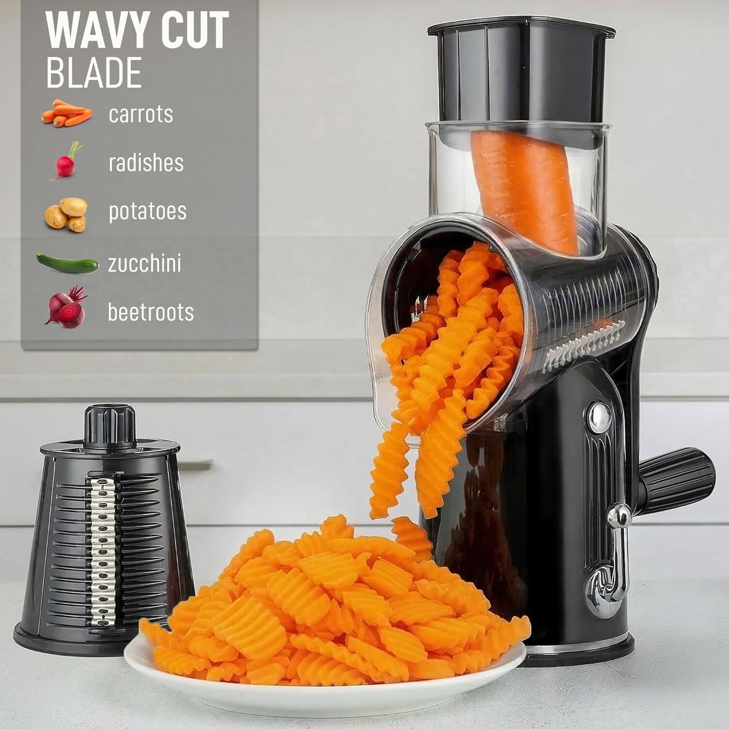 Wavy Cut Blade

- Carrots
- Radishes
- Potatoes
- Zucchini
- Beetroot