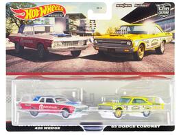 1963 Plymouth Belvedere 426 Wedge White & Red w/Blue & 1965 Dodge Coronet Yellow & White Set Model Cars by Hot Wheels