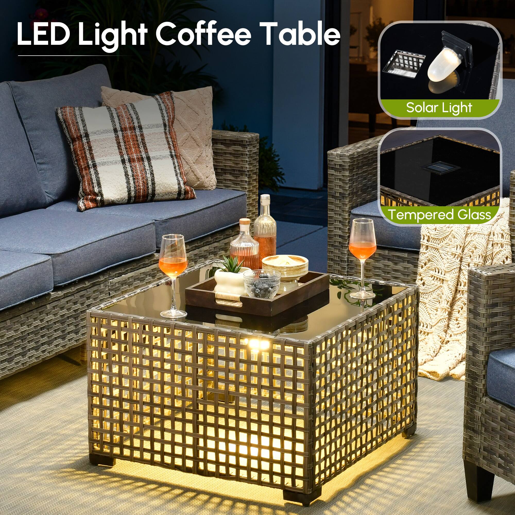 LED Light Coffee Table - Solar Light Tempered Glass