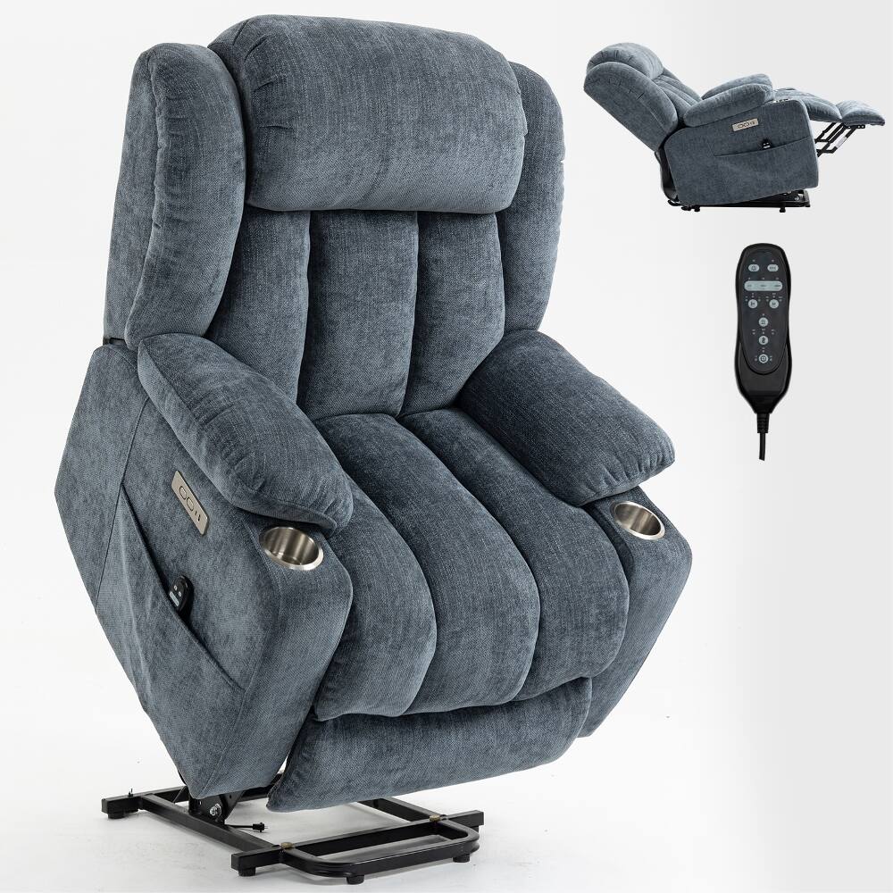 Alt View 6. Ropilly - Ropilly Blue Chenille Power Lift Recliner, Heavy Duty 350 LBS Chair with Massage, Lumbar Heating and Dual USB Ports - Blue.