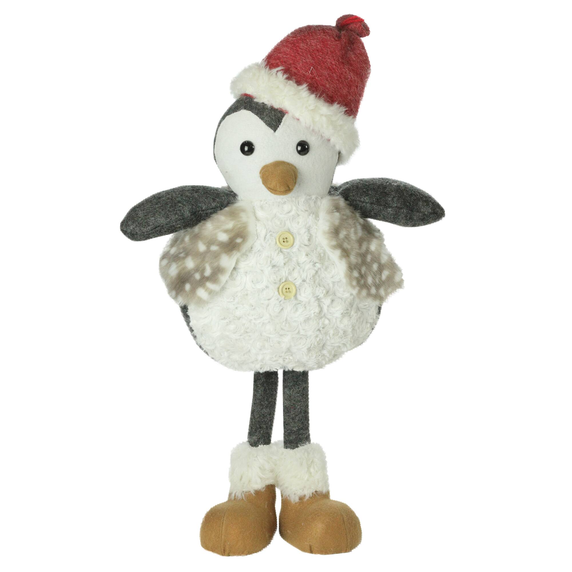 Front. Northlight - Standing Penguin with Plush Vest and Beanie Santa Hat Christmas Figurine - 24" - Gray.