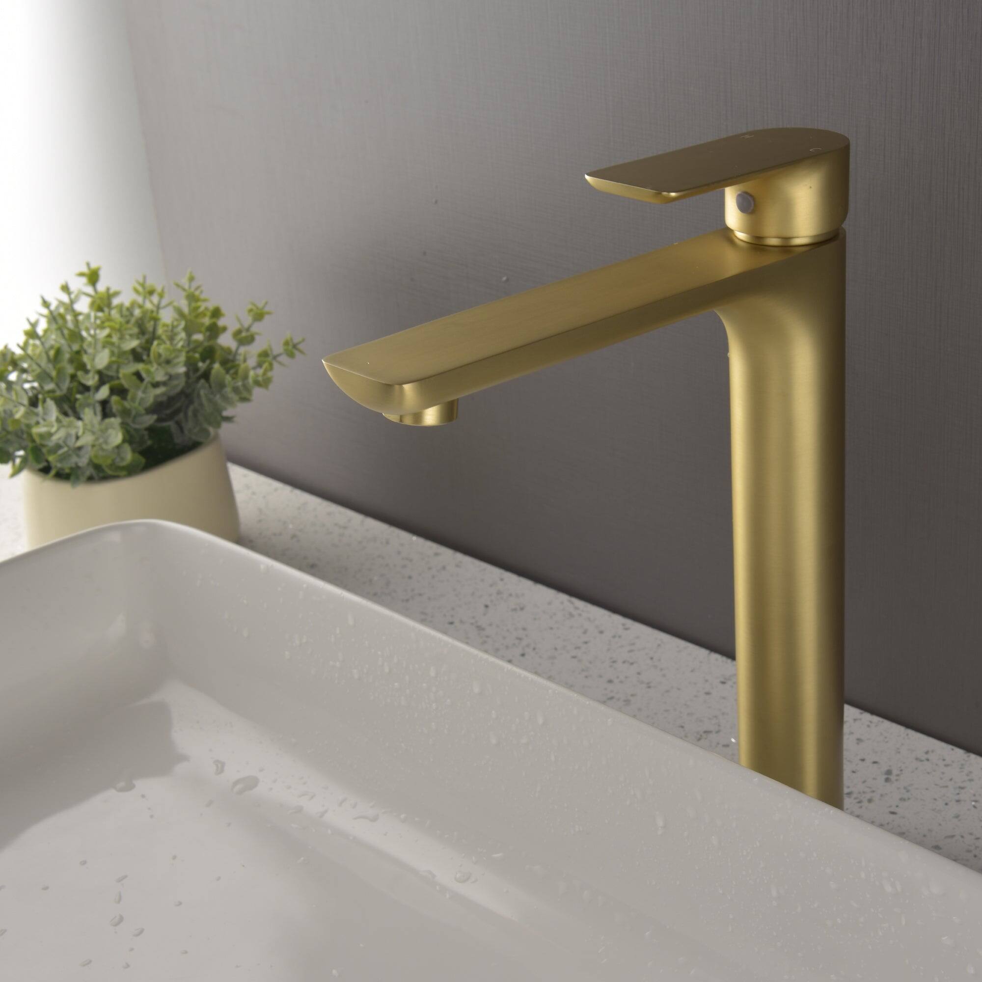 Alt View 9. Boyel Living - 1.2 GPM Single Handle Single Hole Bathroom Faucet with Water Supply Hose and Built in Aerator in Brushed Gold Tall - Brushed Gold.