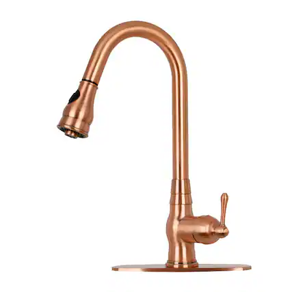 Front. Akicon - Akicon Solid Brass One-Handle Kitchen Faucet with Pull Down Sprayer in Copper - Copper.