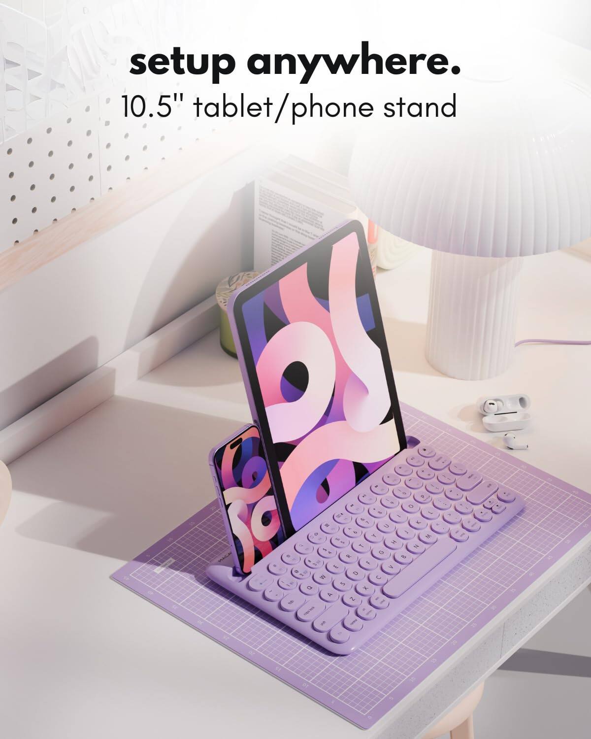 setup anywhere.  
10.5" tablet/phone stand