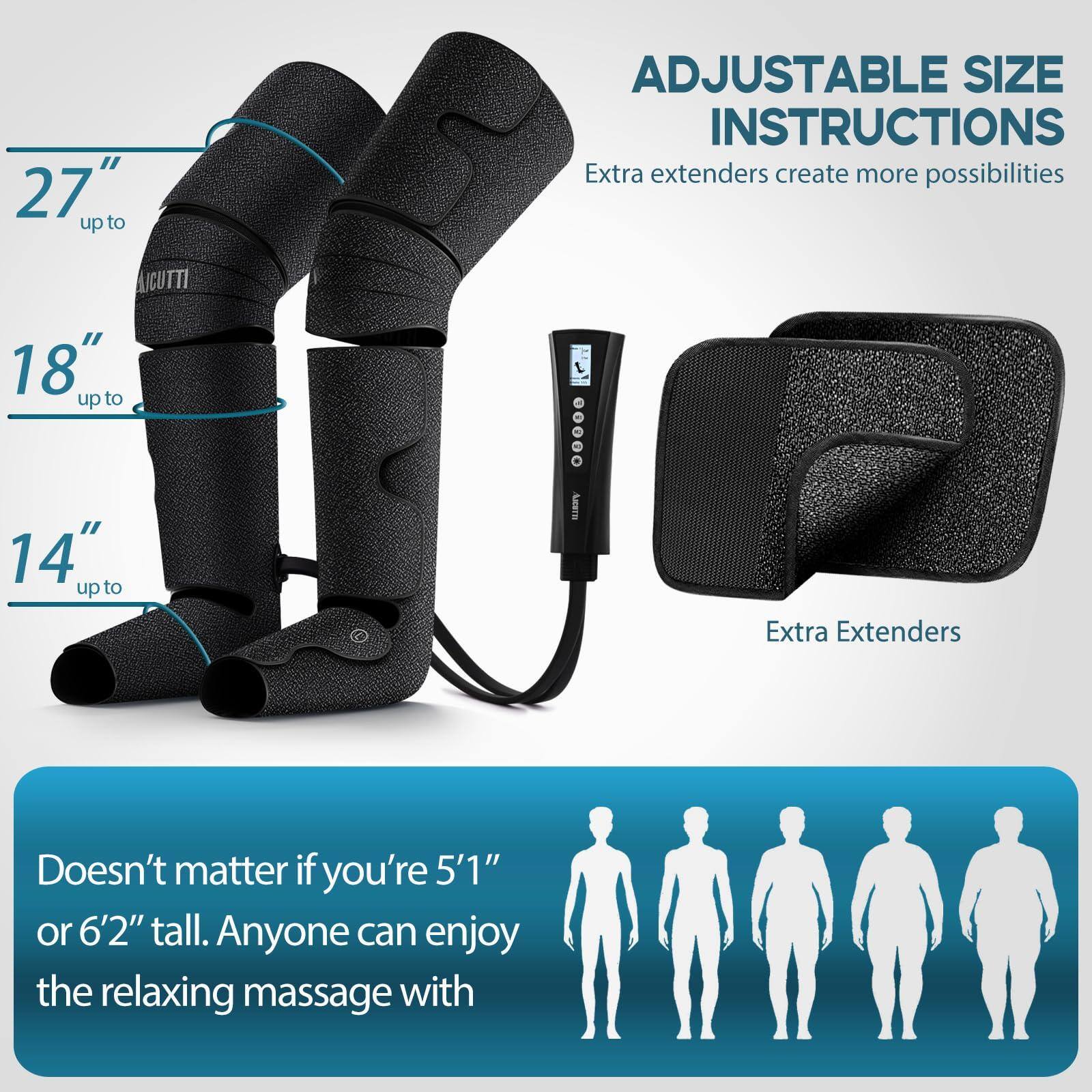 **ADJUSTABLE SIZE INSTRUCTIONS**

Extra extenders create more possibilities

- 27" up to
- 18" up to
- 14" up to

Extra Extenders

Doesn't matter if you're 5'1" or 6'2" tall. Anyone can enjoy the relaxing massage with