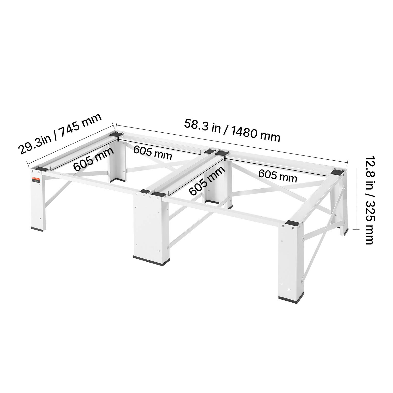 - 29.3 in / 745 mm
- 58.3 in / 1480 mm
- 605 mm
- 12.8 in / 325 mm