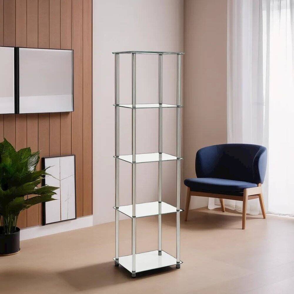 Back. FurniFact - Clear 5-Tier Tempered Glass Tower, Elegant Display Stand for Modern Interiors - Glass.