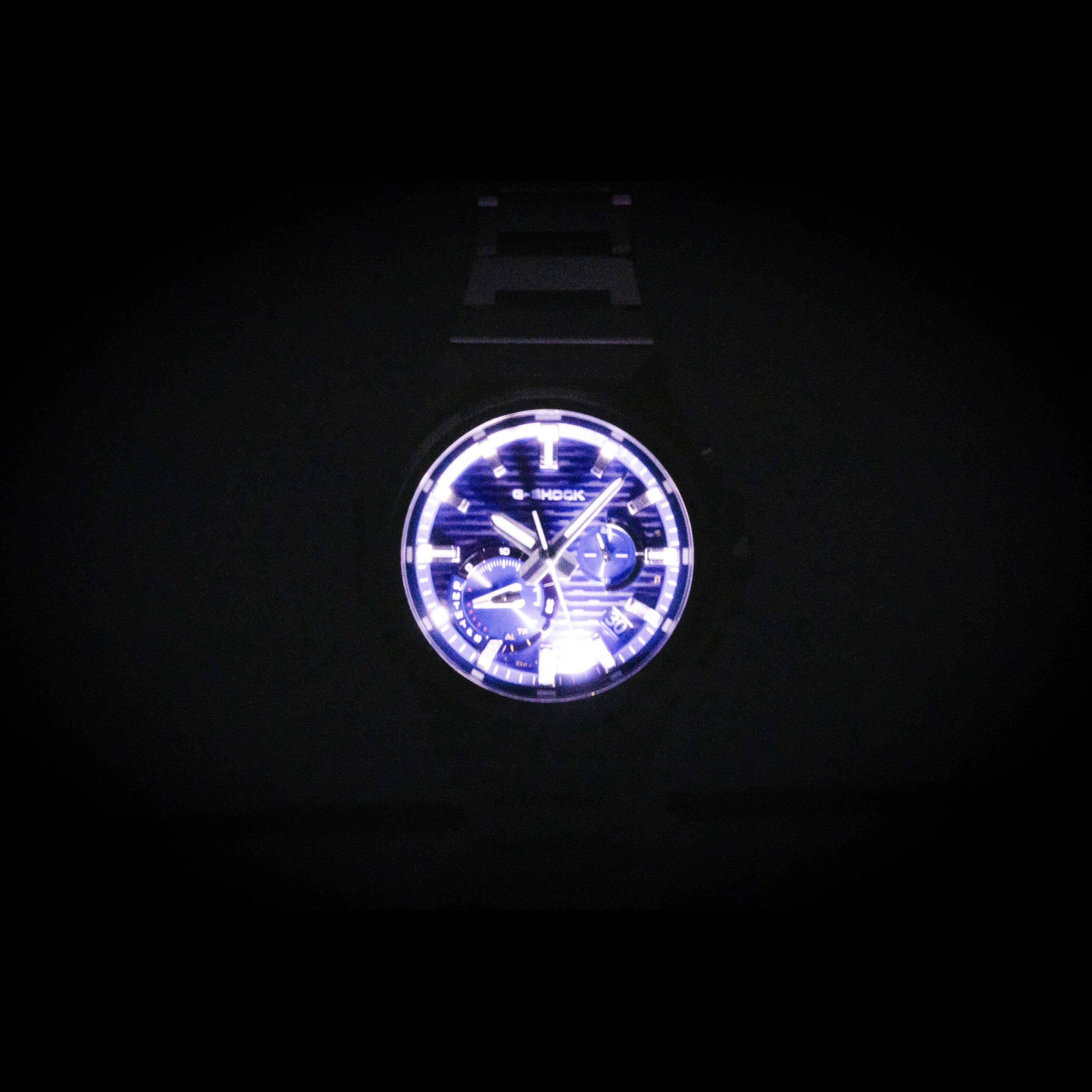 Left. Casio - G-Shock G-Steel Analog Smartphone Link Stainless Steel Blue Dial Solar GST-B1000D-2A 200M Men's Watch - Blue.