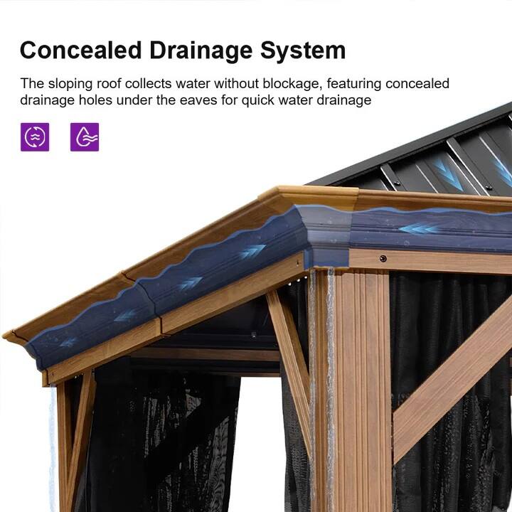 PURPLE LEAF Hardtop Outdoor Wood Grain Aluminum Gazebo with Double