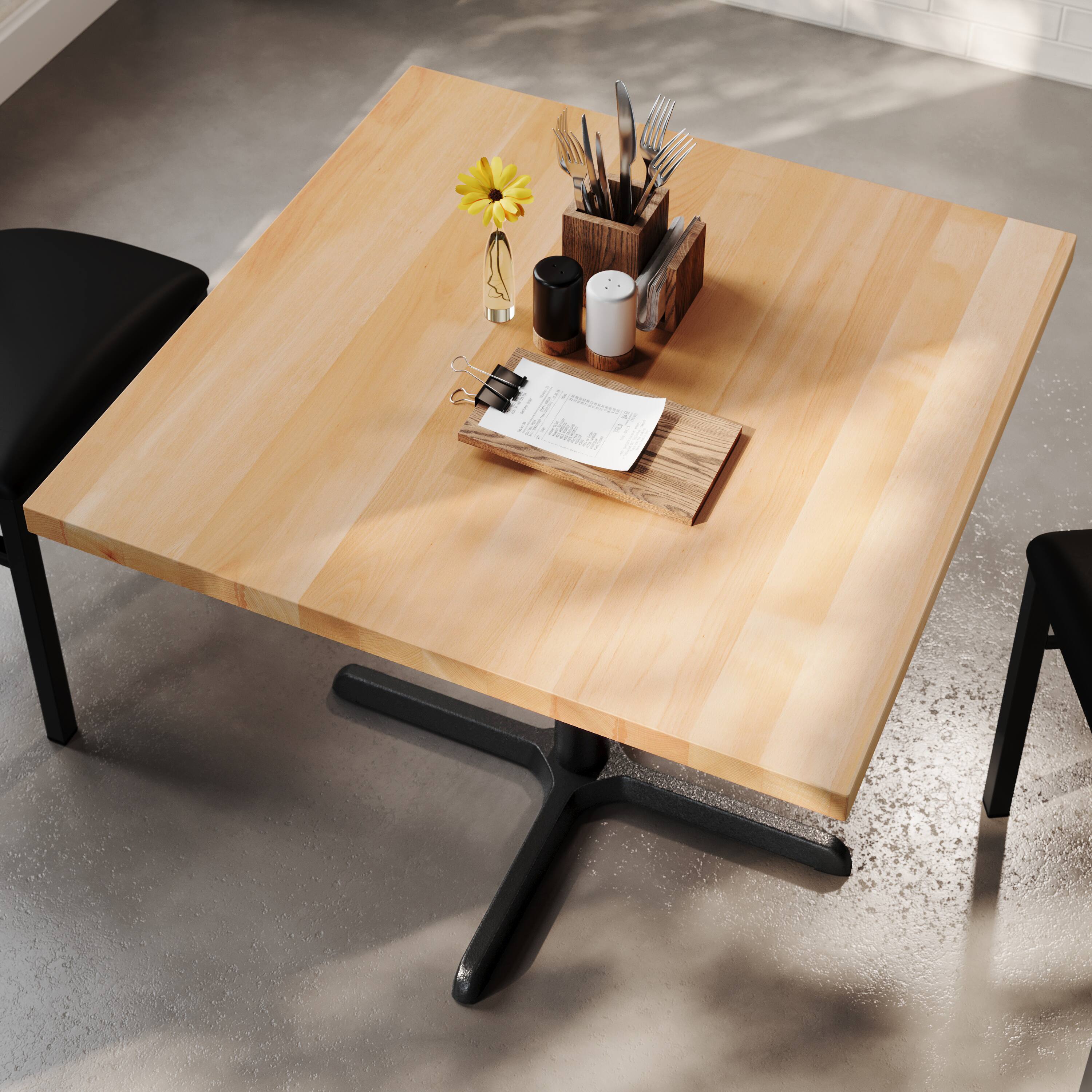 Alt View 3. Flash Furniture - Bennett 36" Square Solid Wood Commercial Indoor Tabletop in Natural with 30" x 30" Dining Height Rust-Resistant Black Ca - Natural.