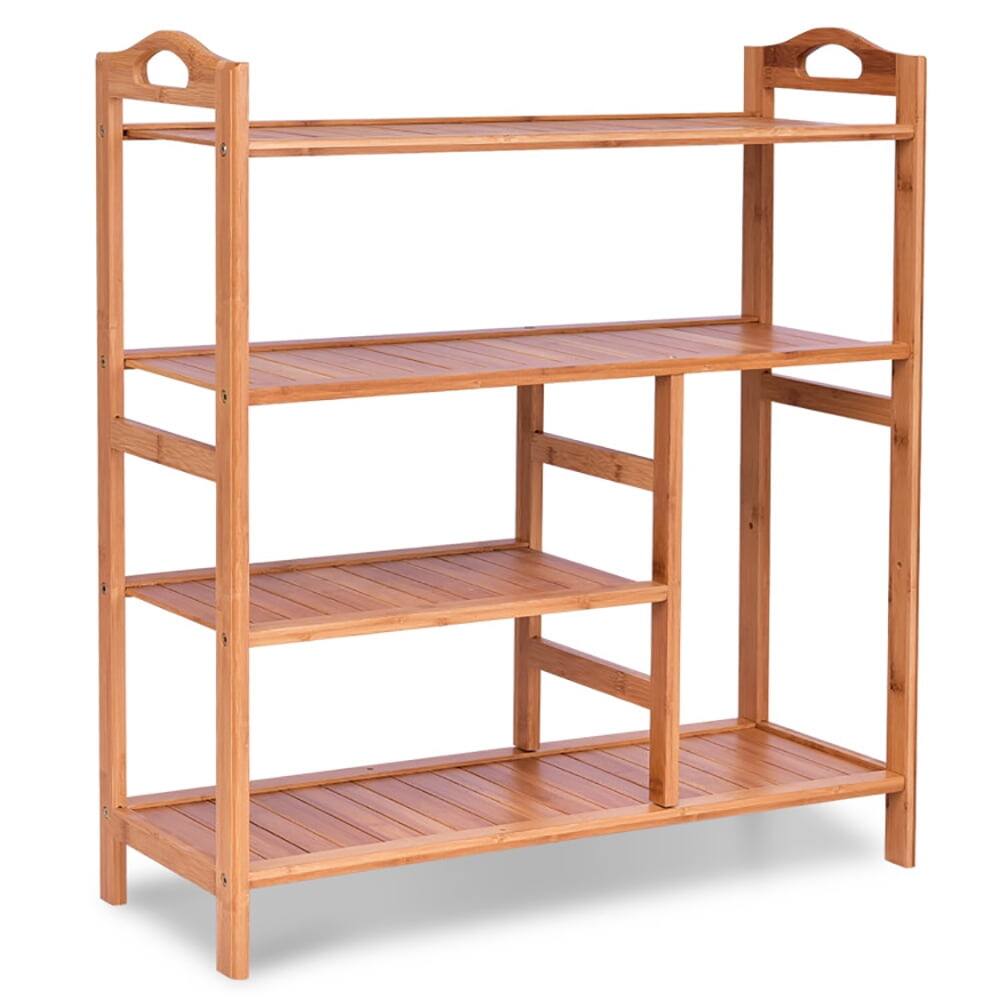 Back. Kadyn - 4 Tiers Multifunction Bamboo Storage Shoe Rack for Entryway Hallway, Space-Saving Shoe Rack Organizer for Entryway - Brown.