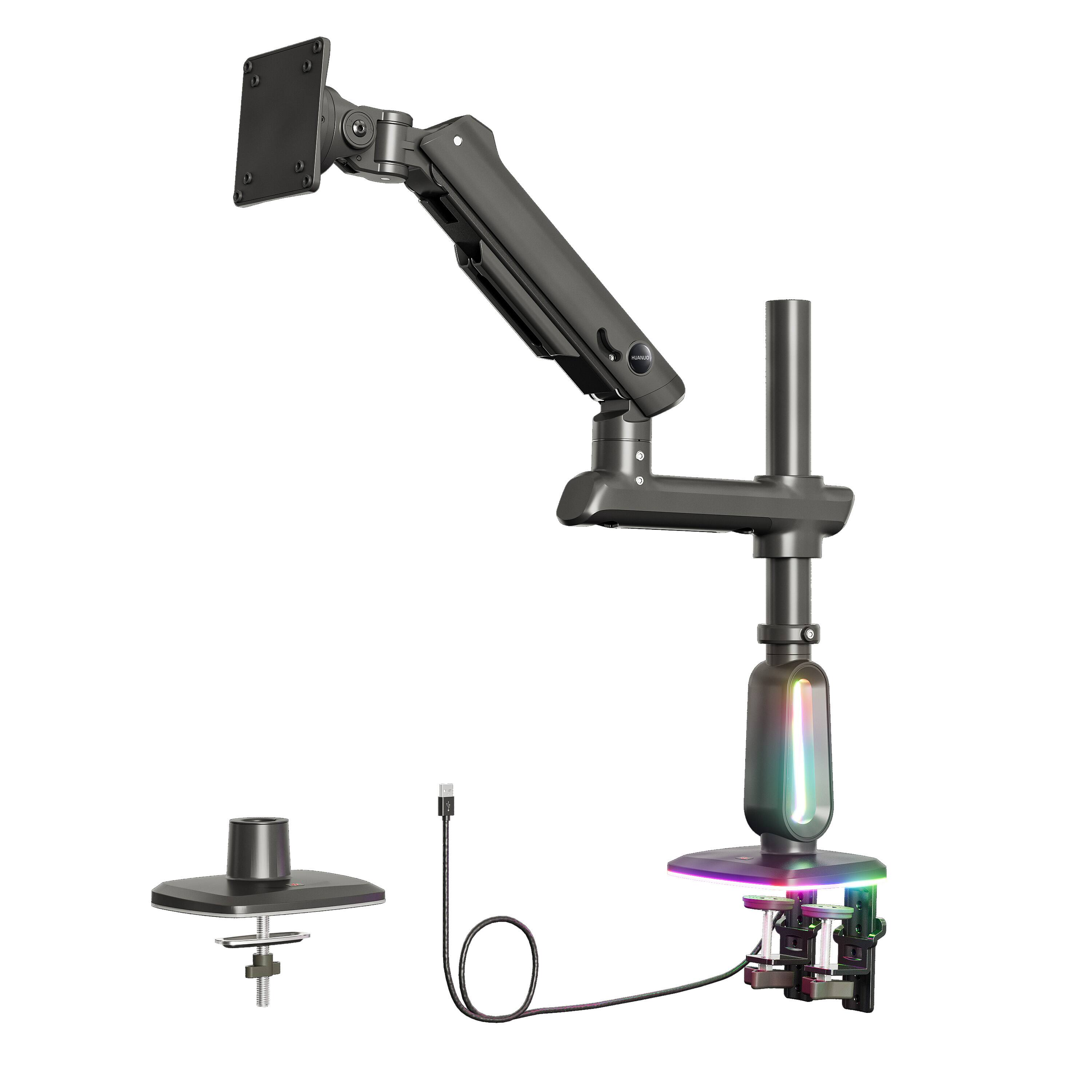 HUANUO - Single Monitor Desk Mount with Mechanical Spring Arm, Integrated LED Light, & Supports up to a 57” Monitor - Black