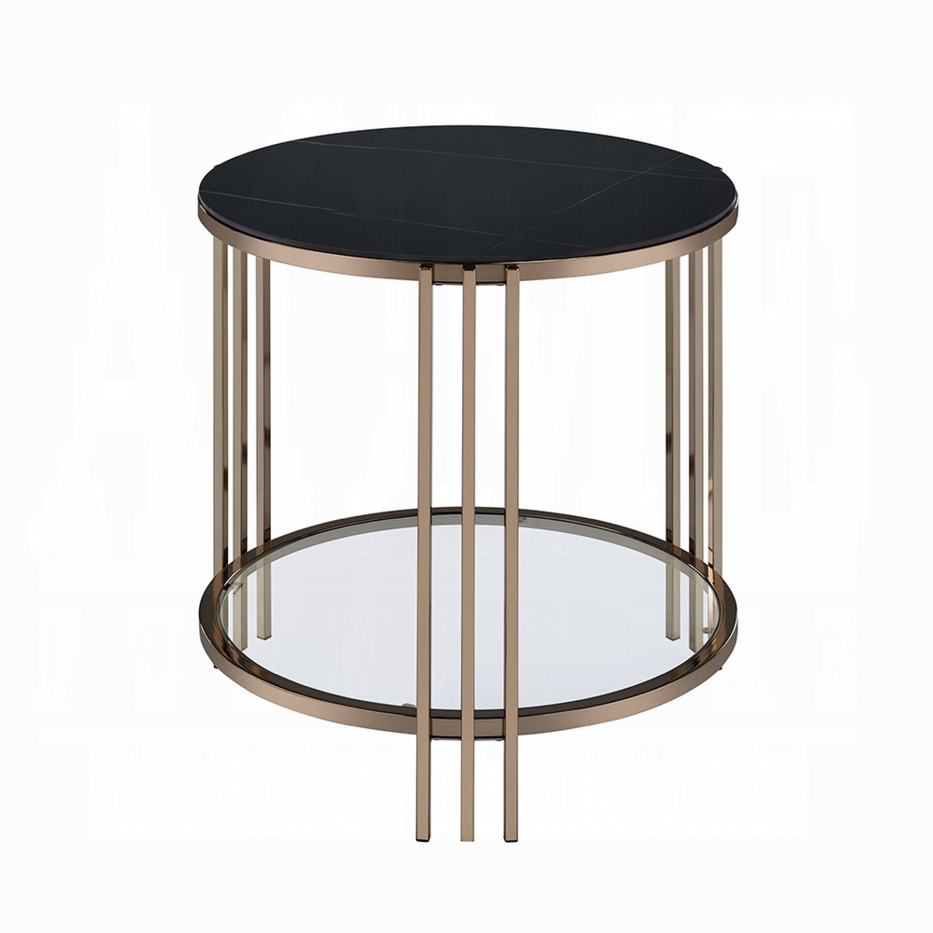 Alt View 1. Manhattan Lane - Abio Side End Table, 23 Inch, Round Sintered Stone Top - Black, Champagne, Clear.