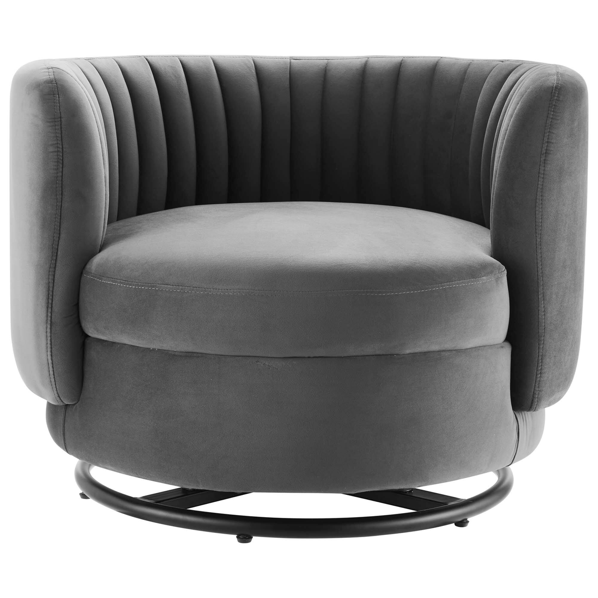 Alt View 2. Modway - Embrace Tufted Performance Velvet Swivel Chair by Modway - Black Gray.