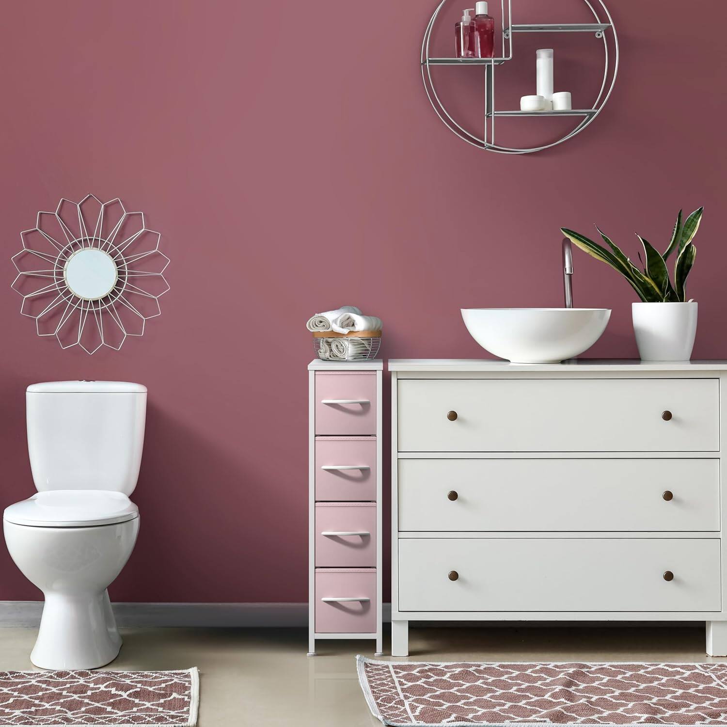 Left. Sorbus - Sorbus Narrow Dresser with 4 Drawers, Vertical Slim Storage Chest of Drawers with Steel Frame - Pink.