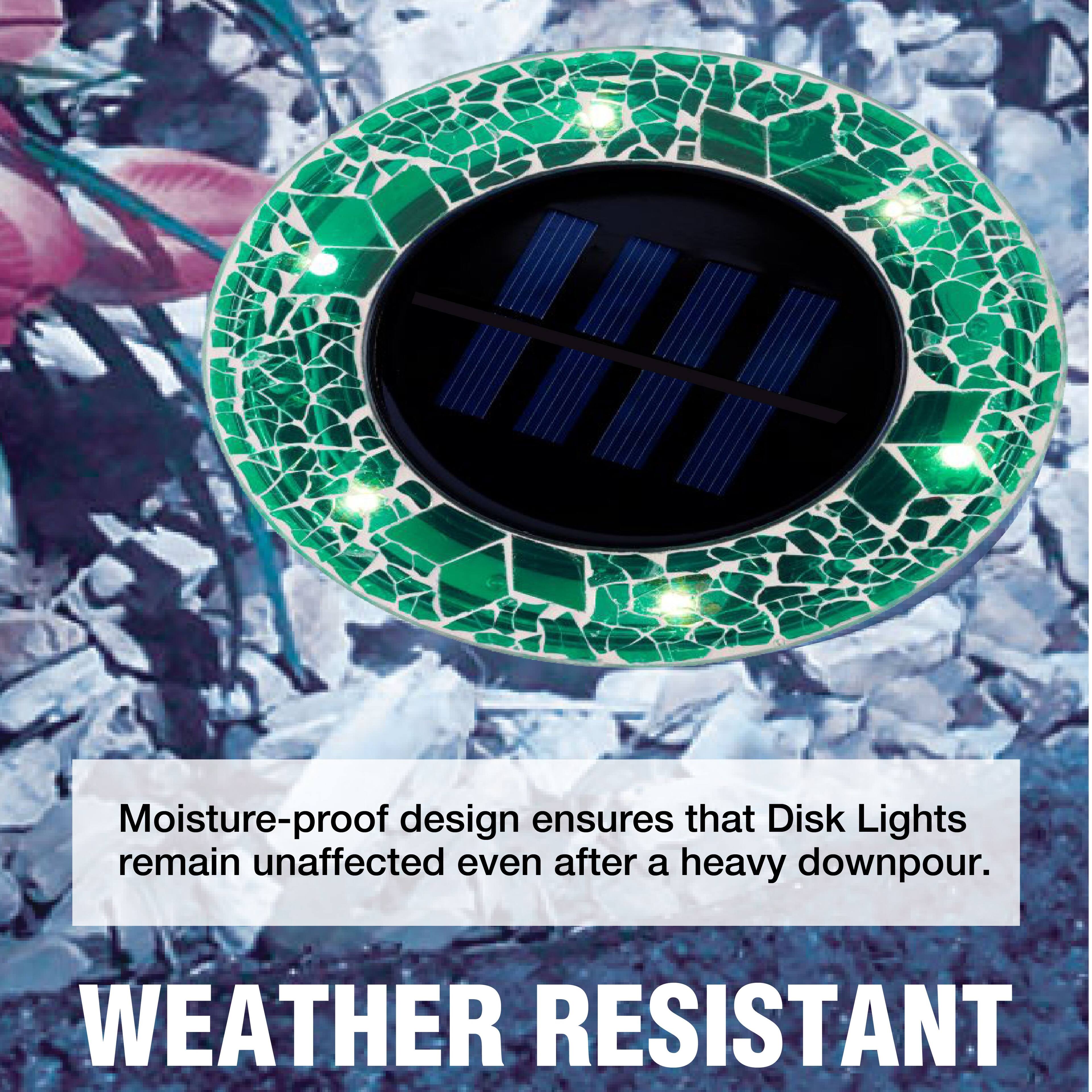 Moisture-proof design ensures that Disk Lights remain unaffected even after a heavy downpour.  
WEATHER RESISTANT