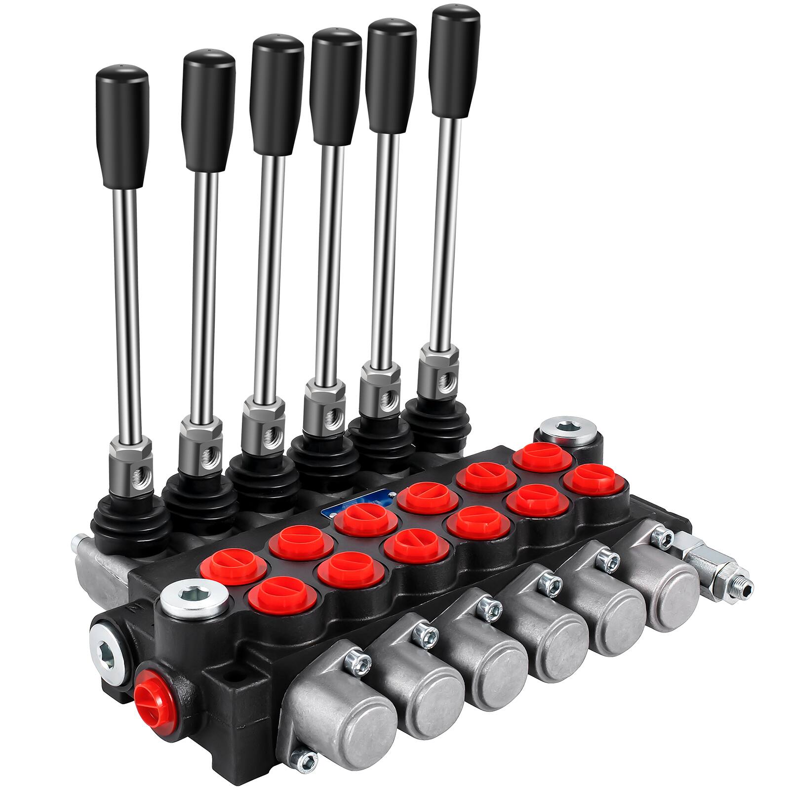 Front. VEVOR - Hydraulic Directional Control Valve, 6 Spool Hydraulic Spool Valve, 11 GPM Hydraulic Loader Valve, 3600 PSI Directional - Black.