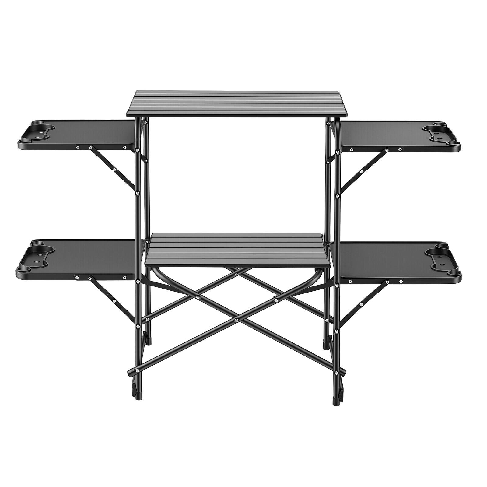 Alt View 5. VEVOR - Camping Kitchen Table, Slim-Fold Cook Station, Portable Folding Table, with 4 Side Tables, Heat Resistant Tabletop - Black.