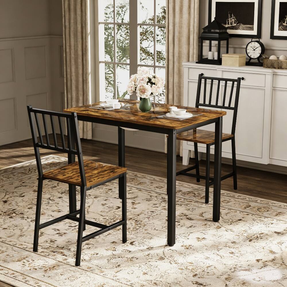 Left. Loheer - Loheer 3-Piece Dining Table Set, Rustic Brown Industrial Kitchen Table with 2 Chairs for Small Spaces - Rustic Brown and Black.