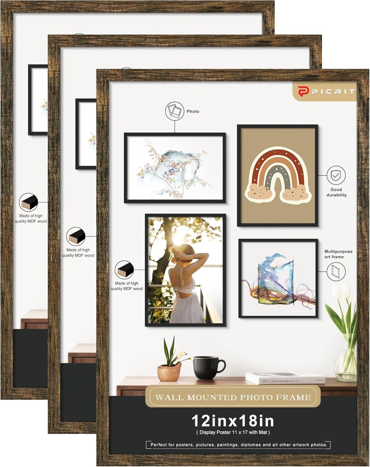 blue - 16x20 Picture Frame 3 Pack, Black Poster Frame, Display Poster 11 x  14 with Mat or 16 x 20 without Mat - colorBlack+size14x24, image size:1189x1500