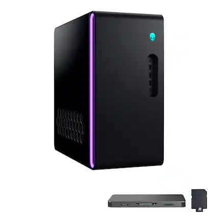 Front. Dell - Dell Alienware Aurora Gaming Desktop,Intel Ultra 7 265KF,NVIDIA GeForce RTX 5070 Ti,16GB DDR5,1TB SSD+1TB Dock,Win11 Pro - Black.