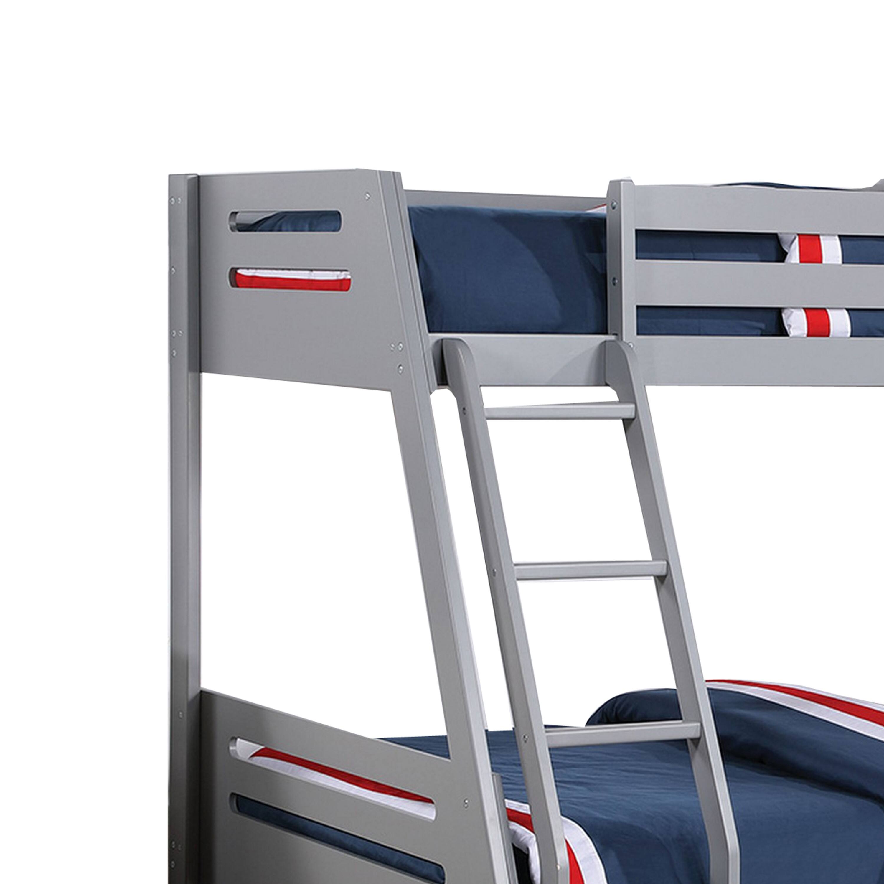 Alt View 2. Manhattan Lane - Emily Twin Over Full Bunk Bed with Ladder, 2 Drawers, Gray Solid Wood - Gray.