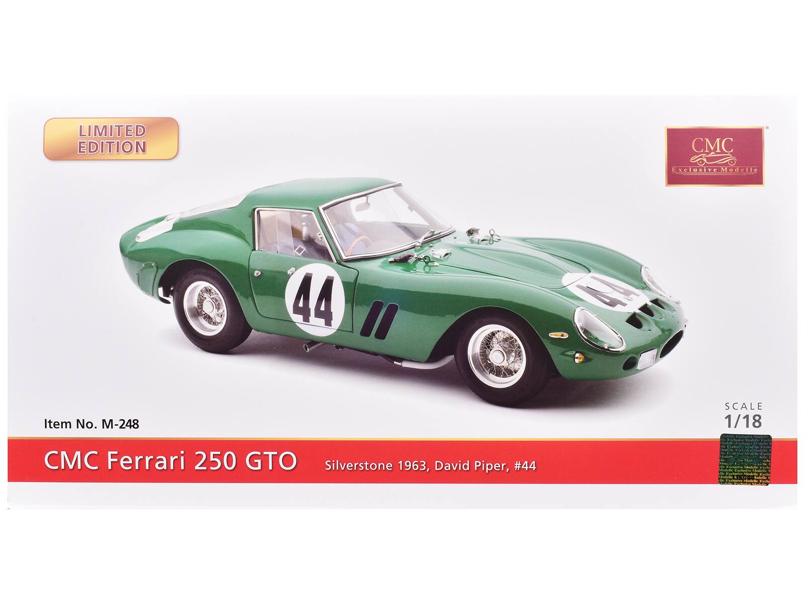 LIMITED EDITION

CMC Exclusive Modelle

Item No. M-248

CMC Ferrari 250 GTO

Silverstone 1963, David Piper, #44

SCALE 1/18