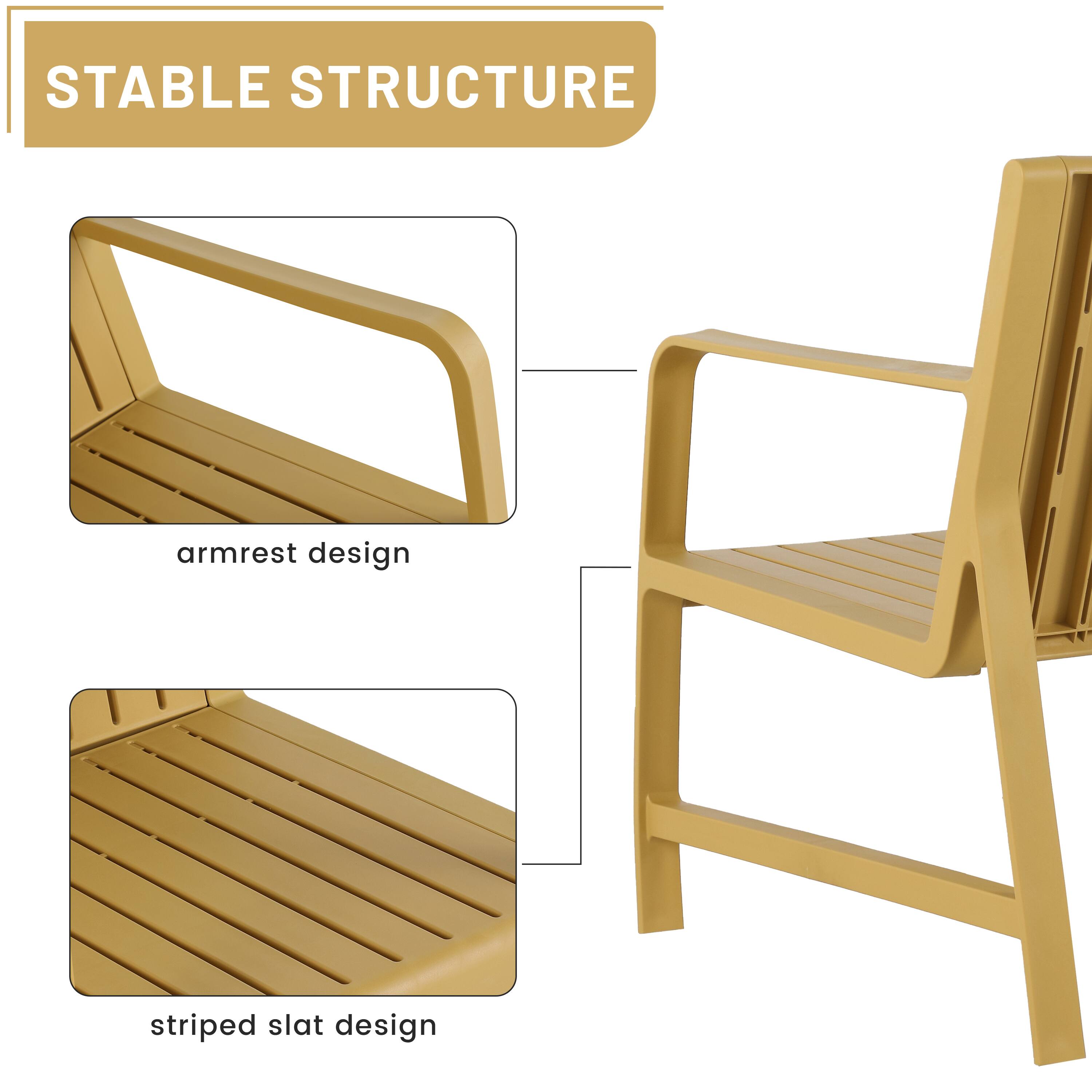 STABLE STRUCTURE

- armrest design
- striped slat design
