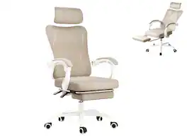 Petrimins - Executive Office Chair with Retractable Footrest & Lumbar Support, All-Day Comfort Cross-Legged Desk Chair - Khaki