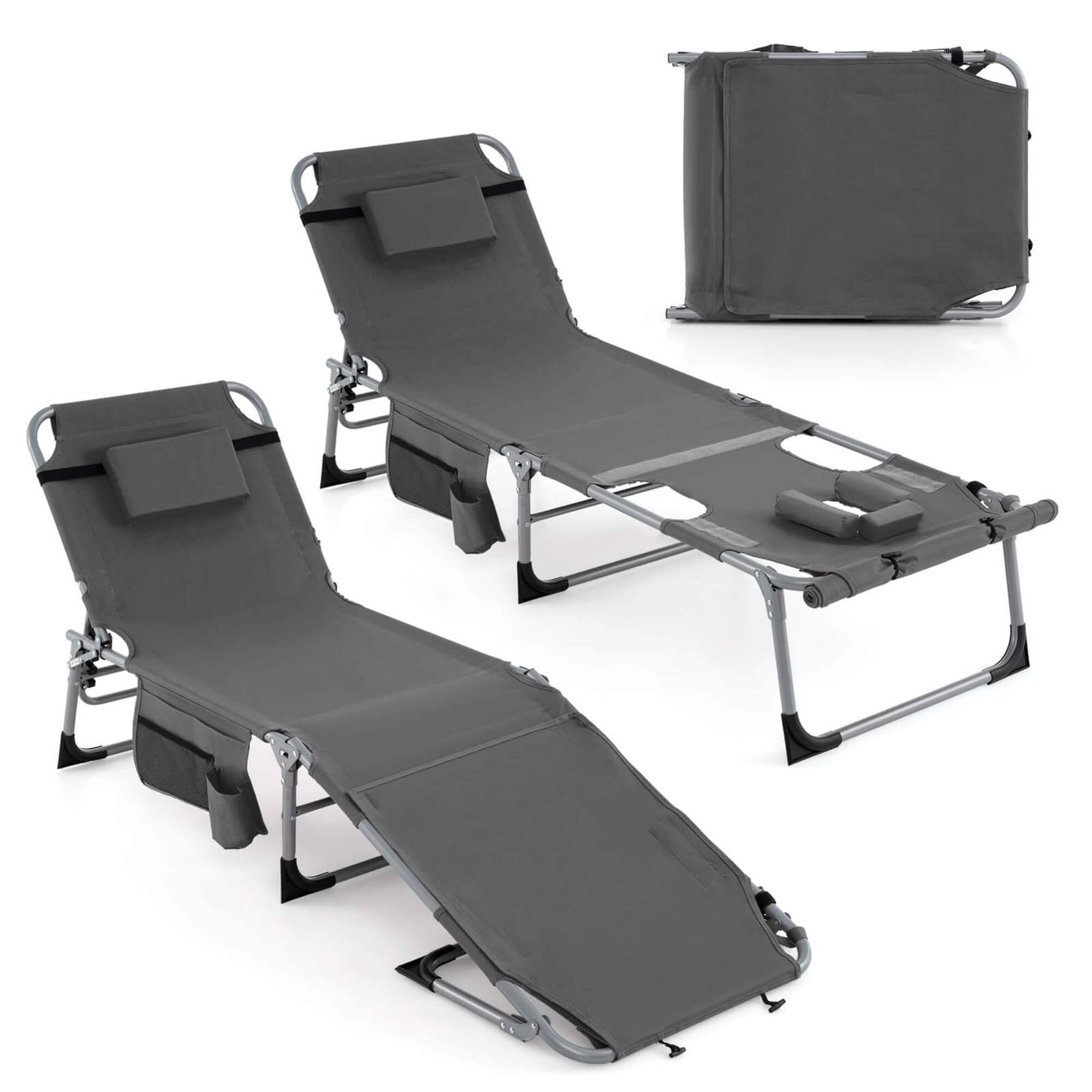 Costway - 2 PCS Outdoor Folding Chaise 5-Position Lounge Chair with Adjustable Footrest - Gray price history on PriceWatchPro