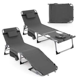 Costway - 2 PCS Outdoor Folding Chaise 5-Position Lounge Chair with Adjustable Footrest - Gray