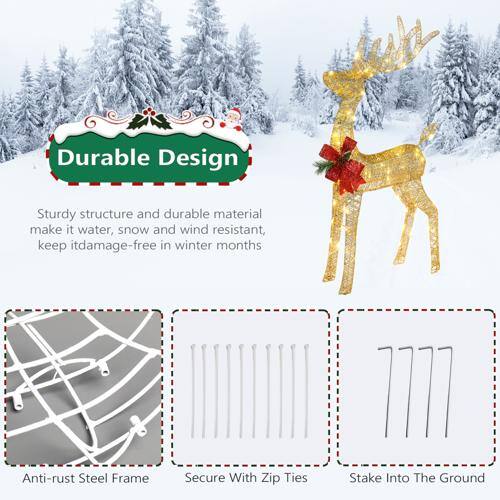 Durable Design  
Sturdy structure and durable material make it water, snow and wind resistant, keep it damage-free in winter months  

Anti-rust Steel Frame  
Secure With Zip Ties  
Stake Into The Ground