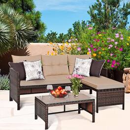 Costway - 3PC Patio Sofa Set Outdoor Sectional Conversation Set Rattan Wicker - Brown
