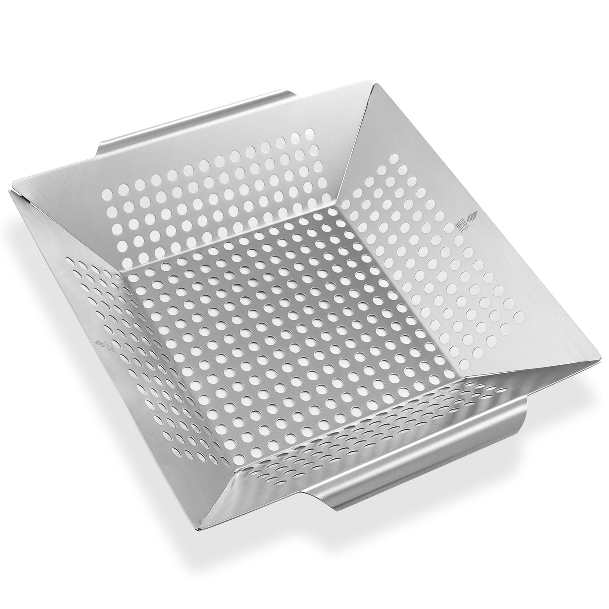 Front. Pure Grill - Vegetable Grilling Basket - Stainless Steel - Silver.