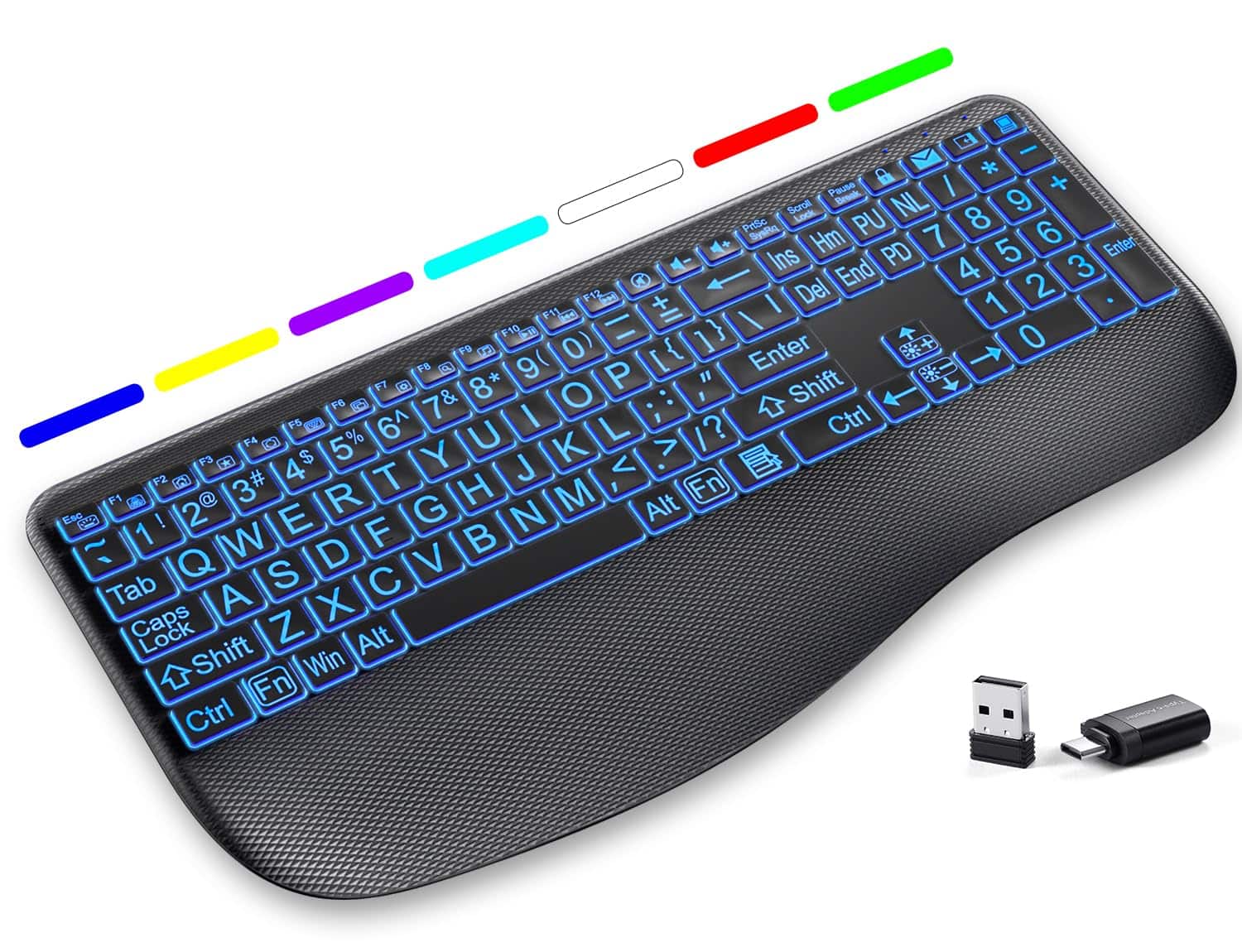 PO3TICJUNKI3 - Print Backlit Wireless - Silent Keyboards With Wrist Rest 7-color Light Up Quiet Low Profile Keys Rechargea - Default