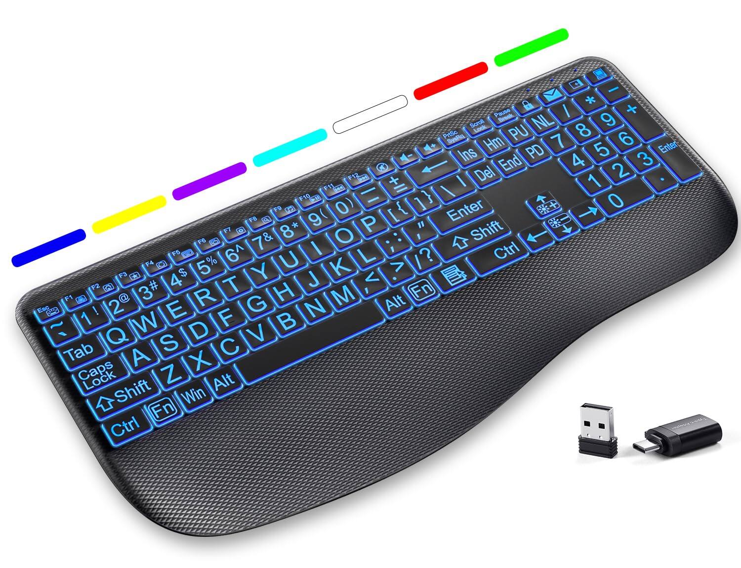 PO3TICJUNKI3 - Print Backlit Wireless - Silent Keyboards With Wrist Rest 7-color Light Up Quiet Low Profile Keys Rechargea - Default