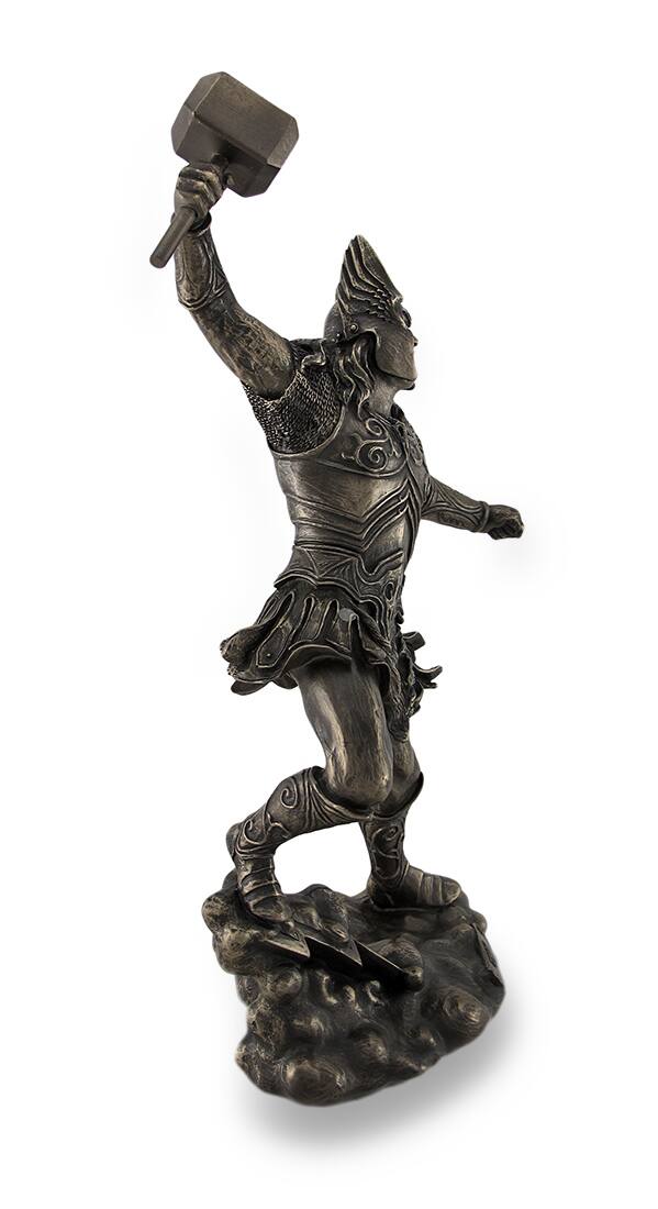 Alt View 1. Veronese Design - Thor, Norse God of Thunder, Wielding Hammer Sculptured Bronzed Statue - Bronze.