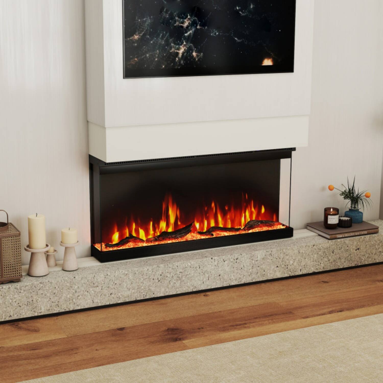 Alt View 4. LUCKY ONE - 36 Inch 3-Sided Electric Fireplace Insert with 12 Flame Colors & Remote - Black.