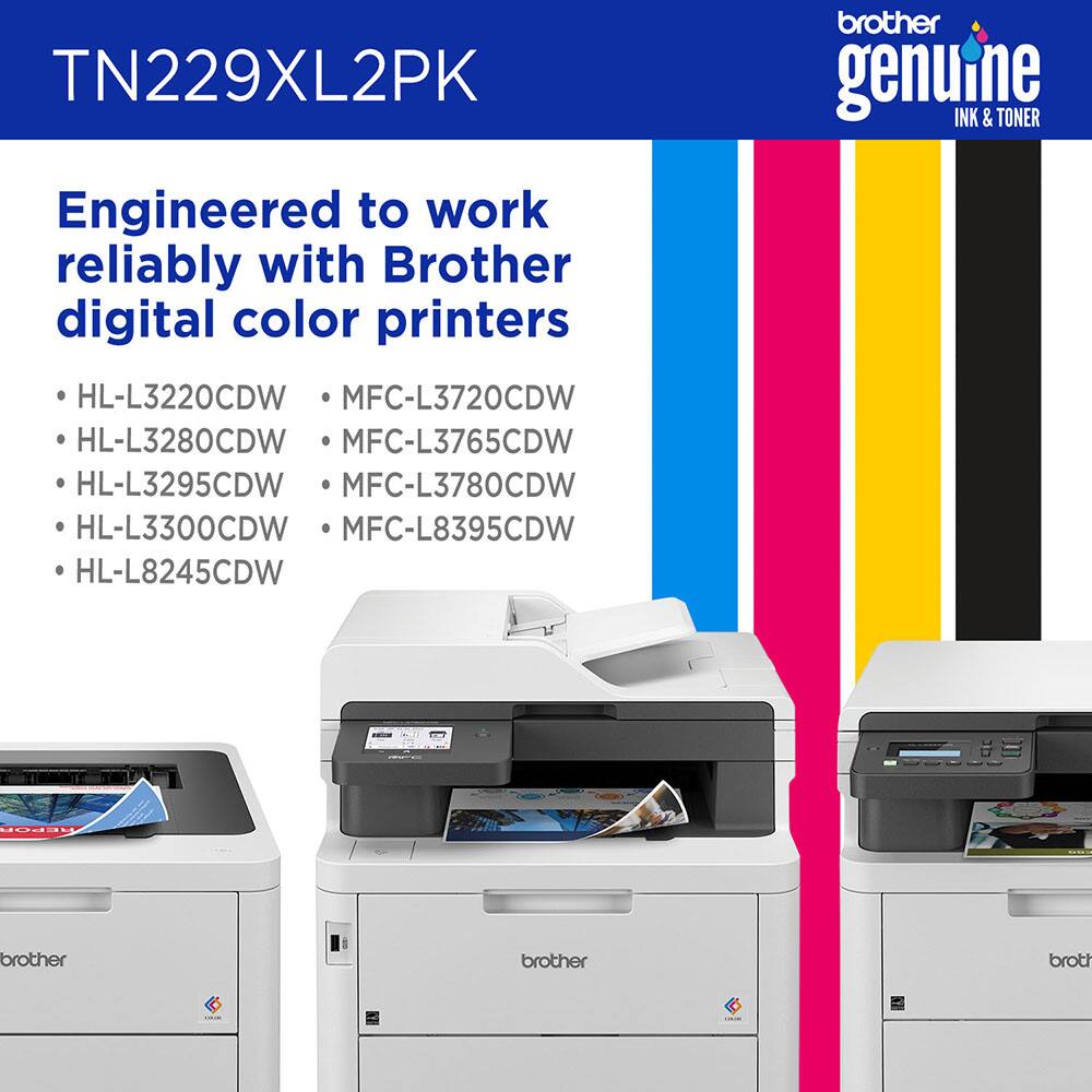 TN229XL2PK brother genuine INK & TONER Engineered to work reliably with Brother digital color printers HL-L3220CDW MFC-L3720CDW HL-L3280CDW MFC-L3765CDW HL-L3295CDW MFC-L3780CDW HL-L3300CDW MFC-L8395CDW HL-L8245CDW