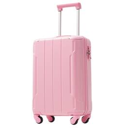 BreeBe - Lightweight 20 Inch Hardshell Carry On Luggage, Durable ABS Suitcase with Double Spinner Wheels and TSA Lock - Pink
