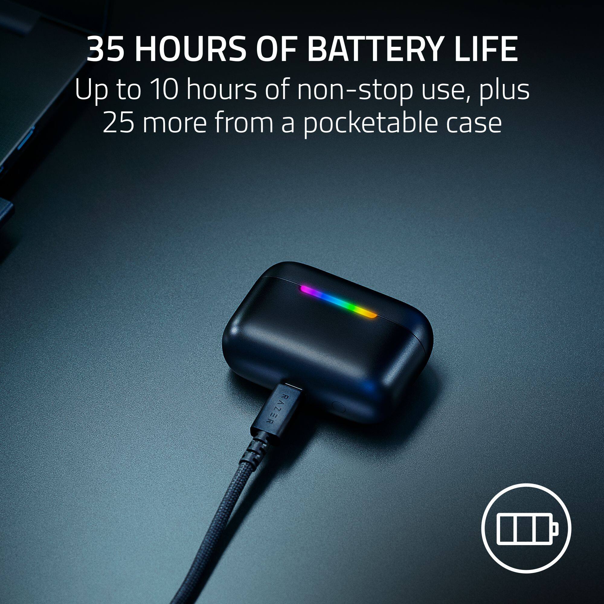 35 HOURS OF BATTERY LIFE  
Up to 10 hours of non-stop use, plus 25 more from a pocketable case