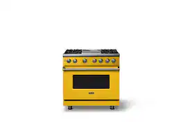 Viking - 36"W. Pro5S 5.6 Cu. Ft. Freestanding Self-Clean Sealed 4B LP DF Convection Range/Grdl-Slate Blue/Brushed Brass - Daffodil
