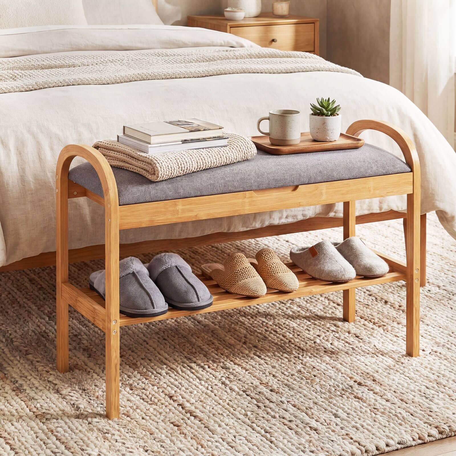 Alt View 4. Costway - Costway Bamboo Entryway Shoe Bench 2-Tier Shoe Rack with Flip Top Storage for Hallway - Natural,Gray.