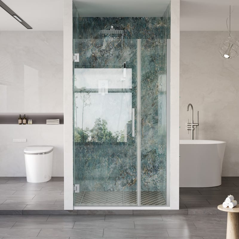"WELLFOR - 39–40 in. W x 72 in. H Frameless Hinged Shower Door with 3/8"" Clear Tempered Glass, Reversible Opening - Chrome" price history on PriceWatchPro