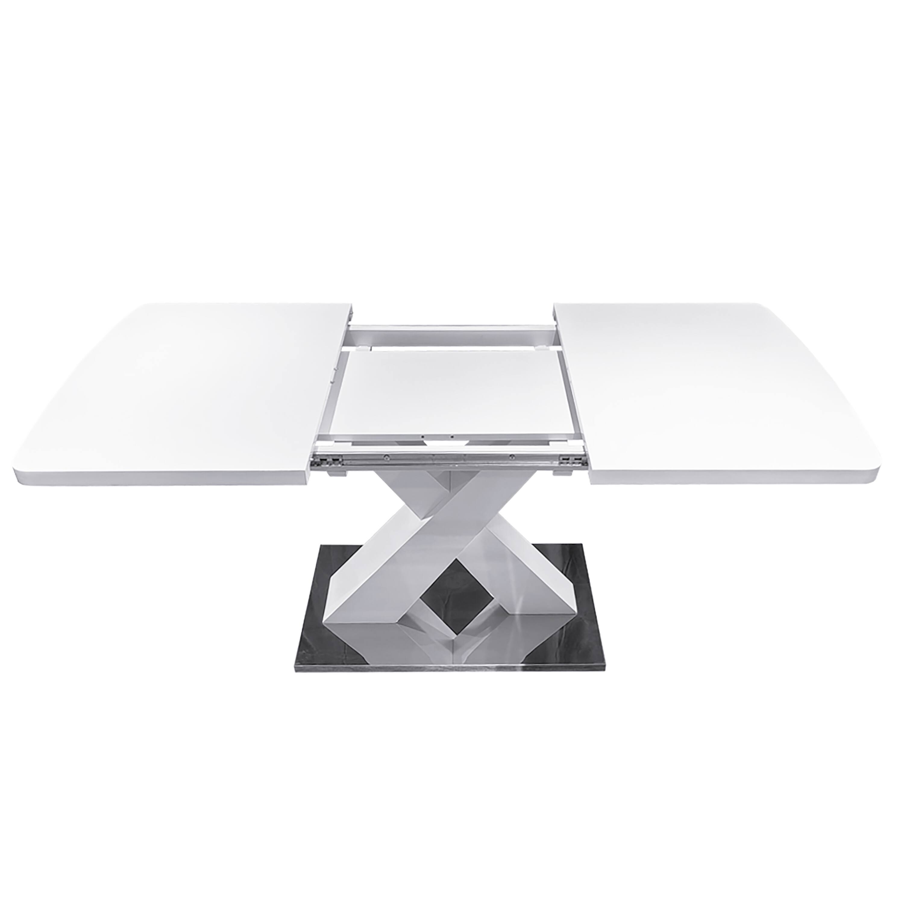 Alt View 5. Tiramisubest - Modern Square Dining Table, Stretchable, White Table Top + MDF X-Shape Table Leg with Metal Base - White.