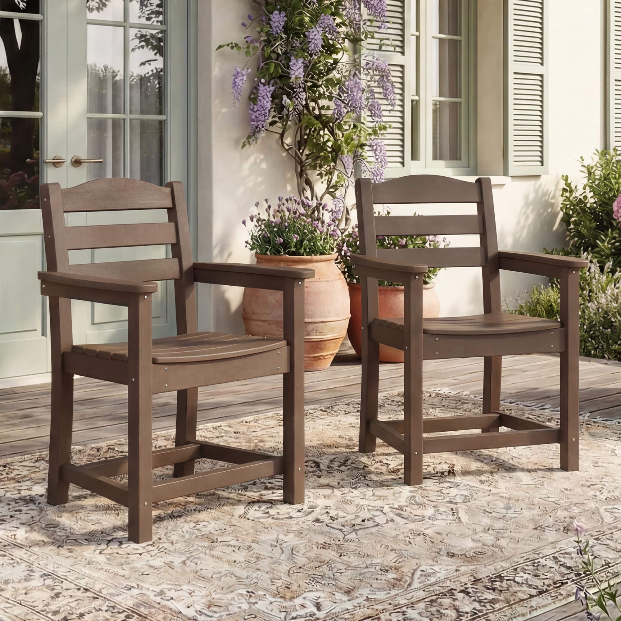 Famapy - Pairs of HDPE Outdoor Dining Chair - 4 Colors Weatherproof Patio Armchair for Garden, Poolside 330LBS Capacity - Dark Brown