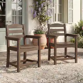 Famapy - Pairs of HDPE Outdoor Dining Chair - 4 Colors Weatherproof Patio Armchair for Garden, Poolside 330LBS Capacity - Dark Brown