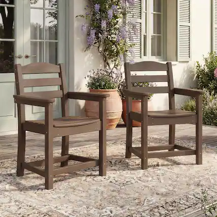 Front. Famapy - Pairs of HDPE Outdoor Dining Chair - 4 Colors Weatherproof Patio Armchair for Garden, Poolside 330LBS Capacity - Dark Brown.