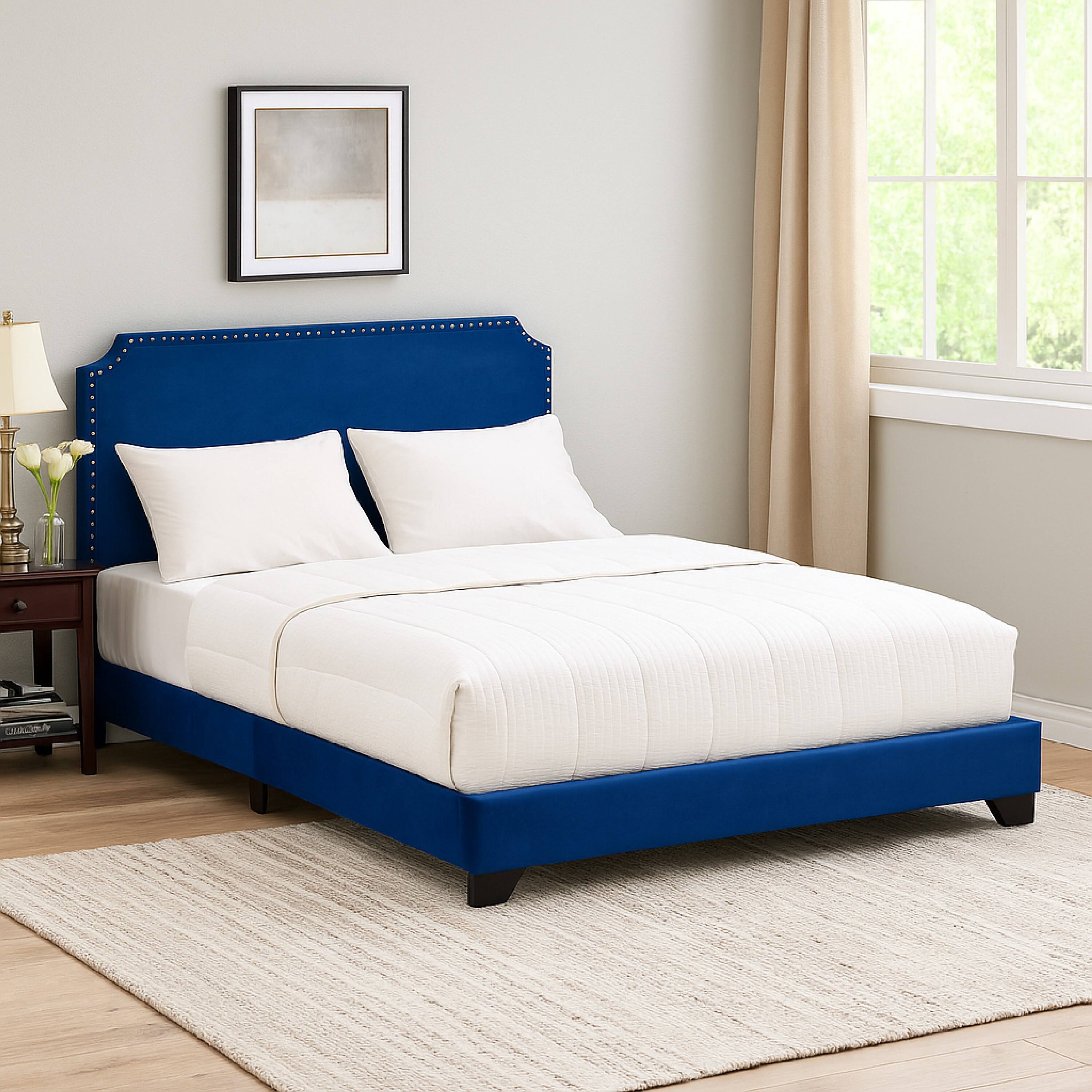 Alt View 5. Manhattan Lane - Queen Bed with Platform Style and Nailhead Trim - Blue.