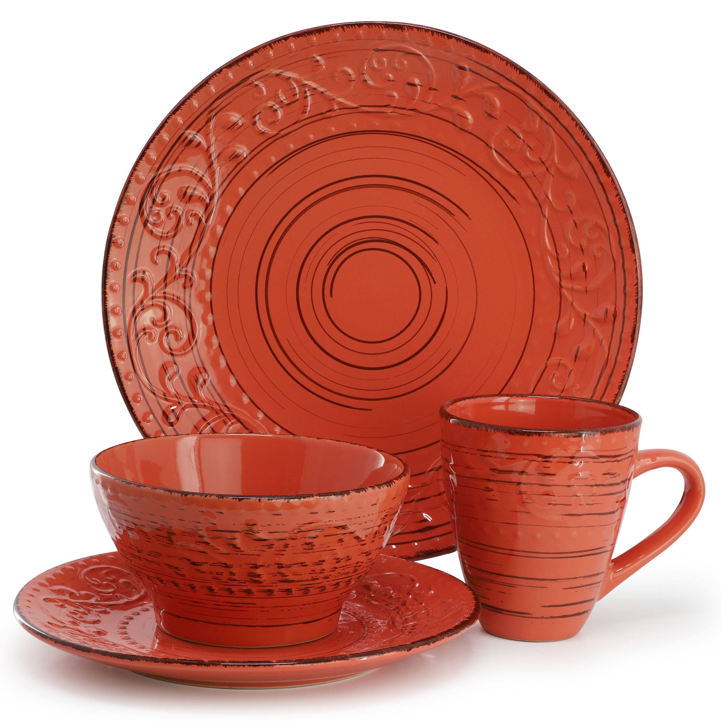Alt View 1. Elama - Elama Malibu Jasper 16-Piece Stoneware Dinnerware Set in Orange - Orange.